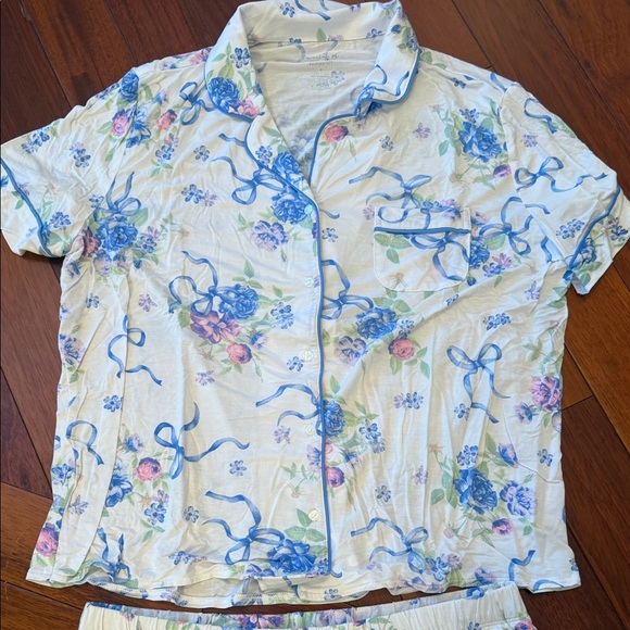 Women’s Floral Pajama Set - Blue and Cream - Picture 2 of 7